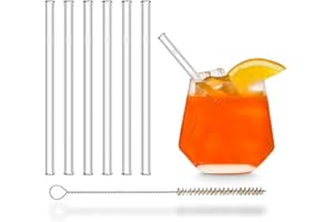 HÅLM HALM szklane słomki krótkie - 6 sztuk proste 15 cm - zestaw szklanych rurek wielokrotnego użytku + plastikowa wolna szczotka do czyszczenia - szklane rurki do koktajli, dziecięcych kubków