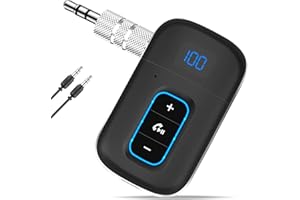 Vemfay Récepteur Bluetooth Voiture Jack Adaptateur Aux Bluetooth 5.3 Recepteur pour Haut-Parleur/Stéréo Domestique, Prise Jack Bluetooth Voiture Appel Main Libre, Dual Connexion, 16H d'Autonomie