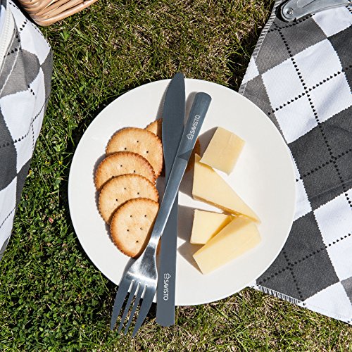 Savisto Luxus 4 Personen Picknickkorb mit komplettem Picknick-Set inkl. Teller, Besteck, Weingläsern, Kühltaschen und Weinkühler - 4