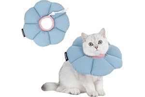 THKOFPET Collar isabelino Gatos, Collar de Recuperación para Gato, Resistente al Agua, contra mordeduras, Cono de Seguridad para curación de heridas, de Flor Azul, Estilo (M)