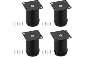 HAOCHEN 4 Pcs black Adjustable Legs, 2x3.15in Stainless Steel Furniture Feet, Table Desk Cabinet Kitchen Adjustable Feet Round With Screws(Adjustable Height 0-10mm)