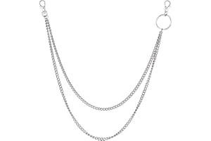 Wisdompro Catena Jeans con 2 Moschettoni, Argento Catena di Pantaloni, Hip Hop Punk Catena Pantaloni per Donna e Uomo (2 strati)