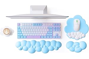 Attack Shark Set Poggiapolsi a Forma di Nuvola con Sottobicchiere, Supporto per Polso del Mouse, Base Antiscivolo, Ergonomico, Accessorio da Scrivania per Tastiera, Giochi, Ufficio, Casa -Blu/Bianco