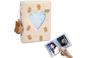 RUNMEIHE 40 Pockets Photo Binder Album, Kpop Mini Photocard Holder Book with Lovely Pendant, Heart Hollow Cute Squirrel or Cat Pattern for Photo Picture Collection (Light Brown)