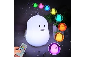 Glinrui Luz Nocturna Infantil Pingüino Lámpara para Niños, Lámpara de Mesa, lámpara de cabecera - 9 Color Cambiante, Temporizador, Modo Nocturna, Cuidado Ojos, Seguro, Regalo para bebé Niños -Mediano