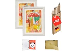 LUMINOZA Bilderrahmen A4 für Kinderzeichnungen in Holz Optik - Kunstfotorahmen aufklappbar mit Frontöffnung für bis zu 100 Kinderbilder - Fotorahmen zum befüllen – Befüllbarer Kunstrahmen(2, Grau - Holzoptik)