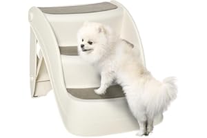 PawHut Scaletta per Cani Pieghevole con 3 Gradini Antiscivolo, Scala per Animali Domestici, Cuccioli, Gatti, in PP, 49x38x38 cm, Beige