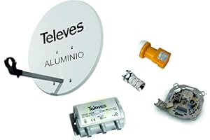 TECNOVOZ Kit Antena PARABOLICA 63cm Aluminio + Mezclador DE SATELITE + Toma Final SEPARADORA DE SEÑALES