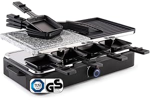 EVERFLOURISH Raclette Grill für 8 Personen elektrisch TÜV/GS-Zeichen Raclettegrill Antihaftbeschichtung Tischgrill Grillplatte antihaftbeschichtet 8 Pfannen und Spatel 1400 W