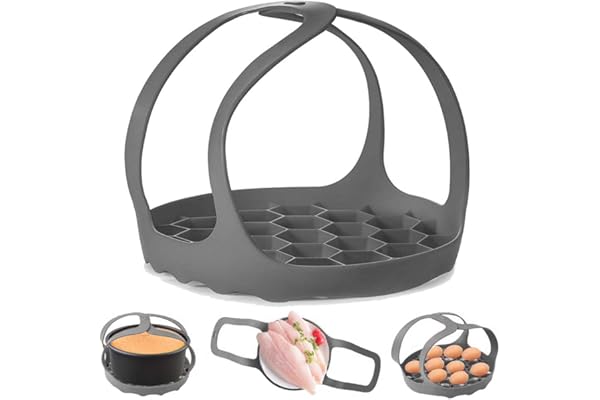 Autocuiseur Sling, Silicone Sling Bakeware 6Qt/8Qt Instantané Pot/NJ Foodi/Multi-Fonction Cooker Anti-échaudage Ustensiles de Cuisson à Vapeur Lifter Rack, Sans BPA Silicone Egg Vapeur Rack(Gris)