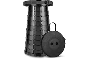 lipaux Sgabello Pieghevole Portatile Retrattile, Sgabello Pieghevole Telescopico Leggero e Robusto Carico 180kg, Sedia Pieghevole Compatta Regolabile per Barbecue All'aperto e Pesca(Nero)