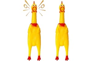 XFLYP 2 Stück 32cm Gummi Schreiend Hühner Spielzeug, Hundespielzeug Rubber Screaming Chicken Yellow Quietschende Dekompression Kleines Spielzeug zum Reinigen der Zähne