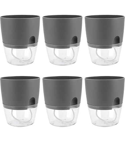 SEUICYNE Selbstbewässernde Blumentöpfe 6 Stück - 15cm Graue Kräutertöpfe Für Küche