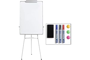 ‎DOEWORKS DOEWORKS Flipchart Ständer Whiteboard Stativ 90 x 60cm, Trocken Abwischbare Magnetische Whiteboard Staffelei, Höhenverstellbares und Faltbares Whiteboards für Zuhause Schule Büro, Weiß