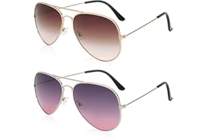 SAIIURV 2 Pairs Pilot Style Sunglasses Mens Womens, Classic Retro 80s Metal Frame with UV Protection Stylish Sunglasses For Driving Traveling Fishing Cycling