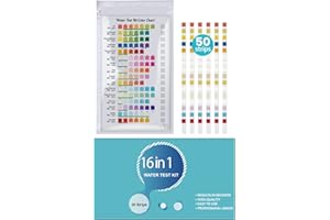 Pitasha 16 en 1 Tiras Prueba de Agua Potable - 50 Piezas Tiras Análisis del Agua Potable y de Piscina - Prueba de pH, Dureza, Cloro, Plomo, Hierro, Cobre, Nitrato, Nitrito, etc.