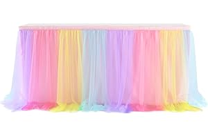 HBBMAGIC Tüll Tischrock Tischdecke Regenbogen, Tütü Tischröcke Party Deko Für Hochzeit, Geburtstag, Candy Bar, Weihnachten, Party, Babyshower, BabyParty, 427 * 76CM Tütü Tischröcke