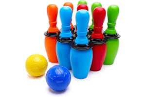 Toyland® 12 Piece Colourful Bowling Set for Kids - 9 Cones, 2 Round Balls and 1 Holder - Indoor and Outdoor Toys - Family Garden Games