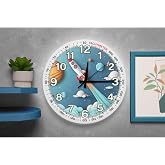 M&H Quality(516) Uzay ve Roket Temalı Sessiz Mekanizma Duvar Saati &ndash; &Ccedil;ocuk Odası Dekoratif Mavi 40 x 40