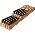 In-Drawer Knife Block Organizer - Bamboo Wood Drawer Knife Holder-Protecting Knife Organizer Block Holds Up To 9 Knives（Not Included）