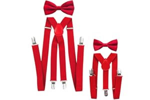 axy Vater-Sohn Partnerlook Hosenträger mit Fliege Set für Herren-Damen-Kinder 1-7 Jahre alt Fotoshooting Familien Outfit