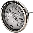"Ji" Japsin Instrumentation Bi-Metal Dial Thermometer Temperature Gauge, Range 0 to 150 Deg C, Dial Size 4" (100 mm), Direct Mounting Back Entry, 9" Long Stem of 10 mm OD, 1/2" BSP (M) Thread