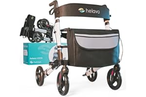 Helavo 4-Wheel Rollator Walker with Seat – Foldable, Adjustable & Lightweight Aluminum Rolling Walker for Seniors and Adults