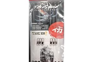 SUGOI Terminal para la pesca a tataki Tako Squid Fluorocarbon, 2,00 m con 3 reposabrazos de 1 cm de diámetro 0,30 mm y mosquetones, paquete de 2 monturas listas