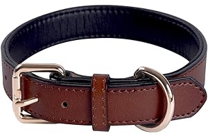 SWEETYMOOMOO Genuine Leather Adjustable Dog Collar of Soft Thick Padded Collars Best for Small Medium Large Breed Dogs(Brown) (Small)