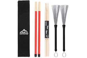 EastRock Juego de Baquetas incluye Baquetas de Madera de Arce 5A, Cepillos de Alambre para Tambor, Cepillos Retráctiles para Baquetas de Tambor, Varillas para Tambor con Bolsa de Almacenamiento