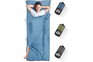 LSTRAGY Sleeping Bag Liner with Pillow Slot,Portable Lightweight Sleeping Bag Liners with Two Way Zippers,220x95cm Travel Sheet for Backpacking, Hostels, Huts Camping Essentials
