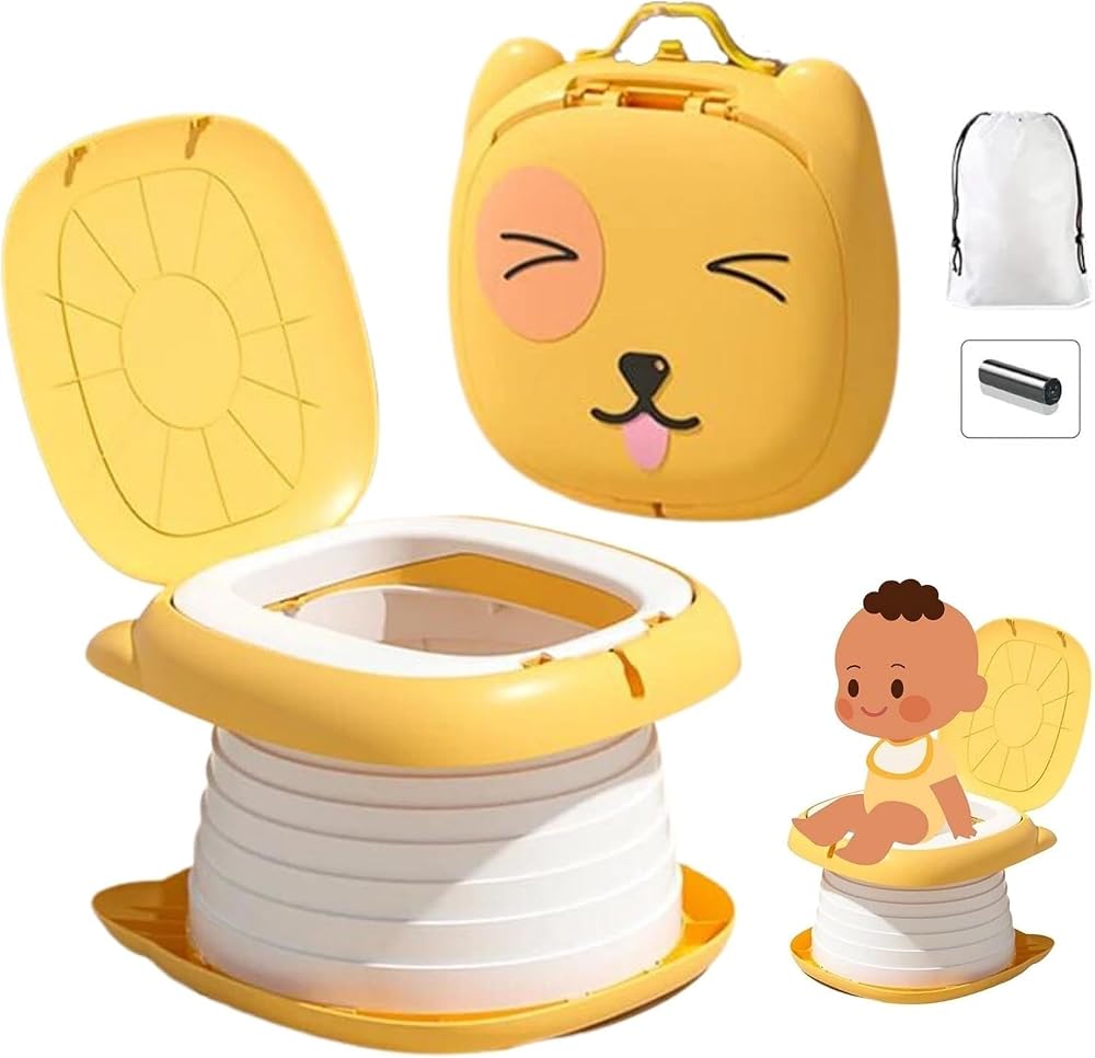 MooieBaby's Cat Potty Katlanabilir Çocuk Tuvaleti, Çok Fonksiyonlu Taşınabilir Alıştırma Lazımlığı (Sarı)