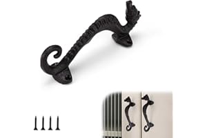 KLEHOPE Tirador de Puerta Negro de Granero, Hierro Fundido Con 4 Tornillos, para Muebles, Ventanas, Armarios, Puertas de Jardín, Etc