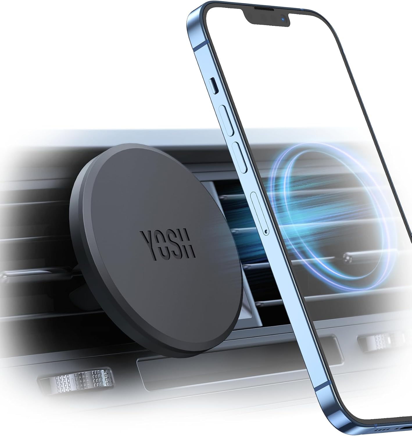 YOSH for MagSafe Car Mount, Magnetic Phone Holder for Car Vent, [1s Installation & Full Rubber Protection], N55 Magnets for iPhone 17/16/15/14/13/12, Fits MagSafe Cases, No Metal Plate Needed