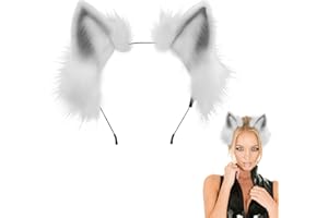 FUIPVGI Furry Fox Wolf Cat Ears Headwear Women Men Handmade Faux Fur Cat Ear Headband, Cute Animal Headband for Halloween Thanksgiving Fancy Dress Up Cosplay Costume Accessories (Grey)