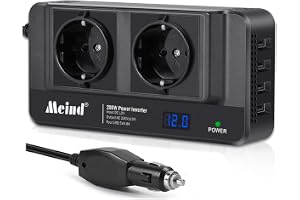 200 W bilspänningsomvandlare, 12 V till 230 V ren sinus volt, spänningsomvandlare, 2 EU-AC-uttag, med 4 USB-portar och cigare