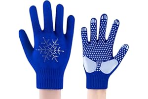 WISREMT Guanti da Pattinaggio Artistico per Bambini Giovani Ragazze Esercizio di Competizione, Guanti Invernali Caldi Antiscivolo Guanti da Pattinaggio su Ghiaccio con Strass Fiocchi