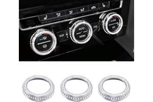 BLINGOOSE Glitzer Zubehör für VW Volkswagen klimaanlage Knopf Abdeckungen AC Ring Aufkleber Auto Innenraum Accessoires Kompatibel VW Passat Tiguan Atlas Arteon CC Strass Metall 3 Stück
