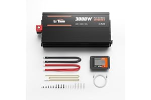 LiTime 3000W Inversor Sinsus Puro 12VDC a 230VAC Convertidor para Autocaravana, Camping, inversor de energía Solar con 2 Salidas AC, Pantalla de vigilancia con Pantalla de Estado en Tiempo Real