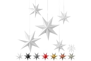 Frau WUNDERVoll® liebevolle Faltsterne weiß 5 Stück: 3 Stück Durchmesser 25 cm + 2 Stück Durchmesser 40 cm 7 Zacken geschlossene Oberfläche Feste Pappe