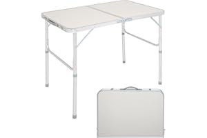 Outopee 3 FT Portable Picnic Table with Carry Handle ＆ Adjustable Height, Outdoor Folding Table for Outdoor Garden Beach Hiking Fishing (White)