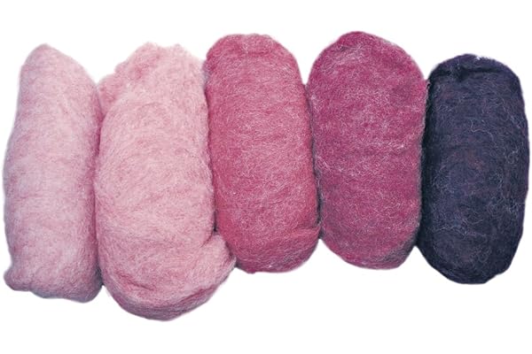 Rayher 5363500 Pure laine vierge mélangé non tissé 5 couleurs A 20 g tons de rose