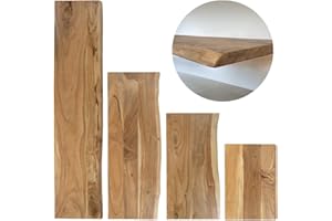 trelevo Holzplatte 130x30 cm, Akazienholz massiv 26mm, Tischplatte naturfarben, Baumkantenplatte für Regale und Rückenlehne Bank, einseitige Baumkante