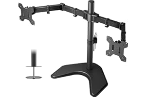 BONTEC Support Ecran PC Double pour Moniteur 13-27 Pouces LED et LCD, Support Moniteur PC Inclinable 180°Pivotant 360°Hauteur Réglable, Charge 10 kg pour Chaque Bras, VESA 75x75/100x100 mm