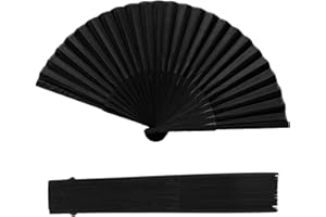 Karjiaja Faltbare Fächer Damen, Fecher Sommer Hochzeit Chinesische Fächer Folding Hand Fan Handfächer Schwarz Taschenfächer Faltfächer Klappfächer Stofffacher für Geburttag, Party, Wedding, Wand Deko