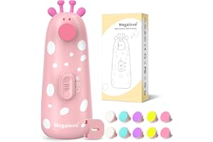 Megainvo Lima de Uñas para Bebés- Cortauñas Electricas con 10 Cabezales de Molida,LED Luz,1 Cubierta de Anti-Polvo para Recién Nacidos y Niños Pequeños,Rosa