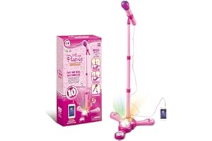 TOURKING Kids Karaoke Machine With Stand, Microphone With Flashing Stage Lights, Adjustable Stand Gift for Age 3+ Years Old Children