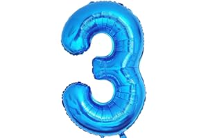Vthoviwa 40 Zoll/18 Farbens Luftballon Zahlen 3 Blau, Luftballon 3. Geburtstag Foil Ballon, 0123456789,10-19,20-25,30,40,50,60,70,80,90, Folienballon 3 Party Dekoration Helium Unterstützen