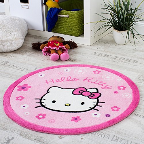 Hello Kitty Teppich Kinderzimmer Teppich Rund mit Blumen Rosa Pink, Grösse:Ø 70 cm Rund