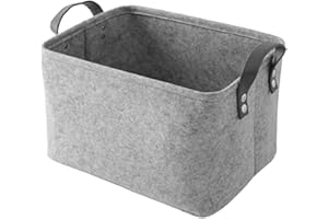 Hoomall Storage Basket with Handle Large Wool Felt Foldable Open Storage Bins Boxes Collapsible Organizer for Clothing, Toys, Books, Newspaper Light Grey, Black, Blue, Brown